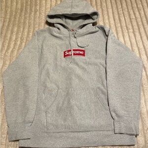 Supreme Heather Gray Hoodie with Red Logo